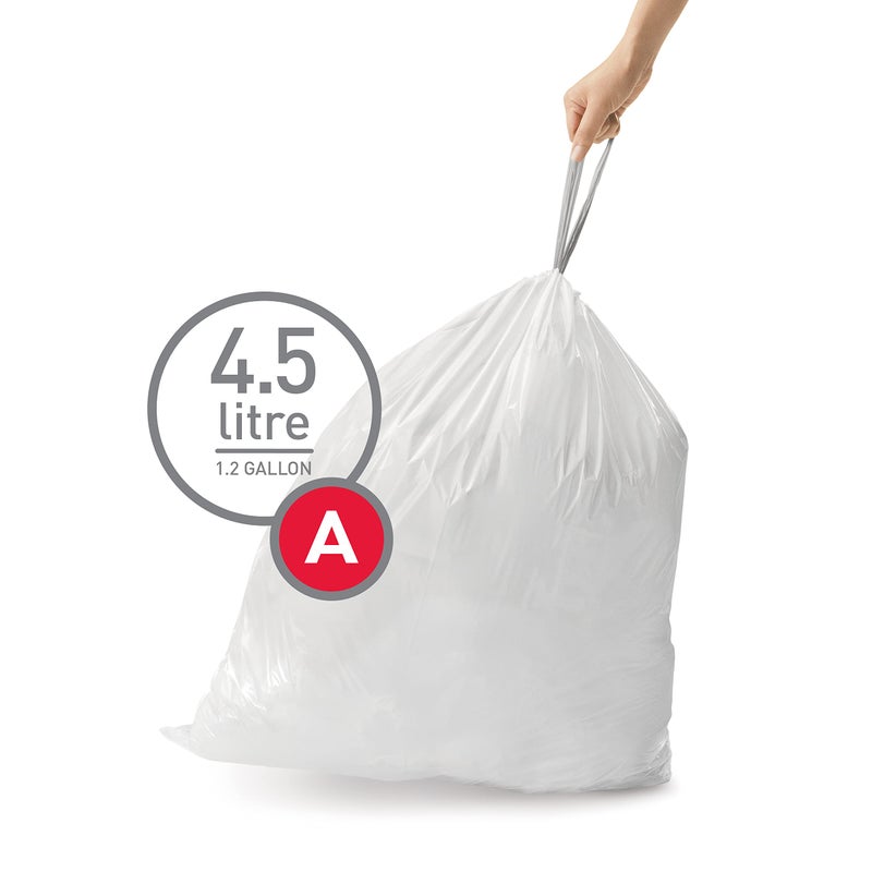 simplehuman Code A Custom Fit Drawstring Trash Bags in Dispenser Packs, 30 Count, 4.5 Liter / 1.2 Gallon, White - Image 2
